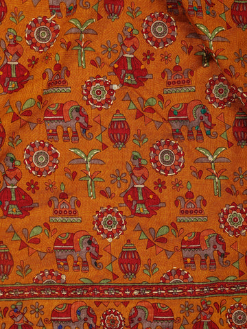 Mustard Floral Designed Chanderi Cotton Saree - Diadem