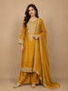 Mustard Floral Designed Semi Silk Salwar Suit