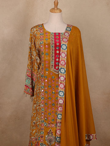 Mustard Yellow Floral Designed Semi Silk Salwar Suit - Diadem