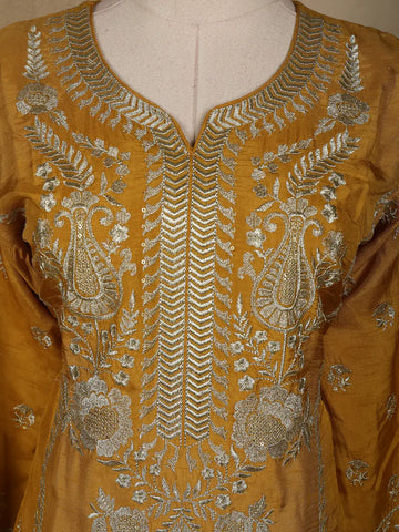 Mustard Floral Designed Semi Silk Salwar Suit - Diadem