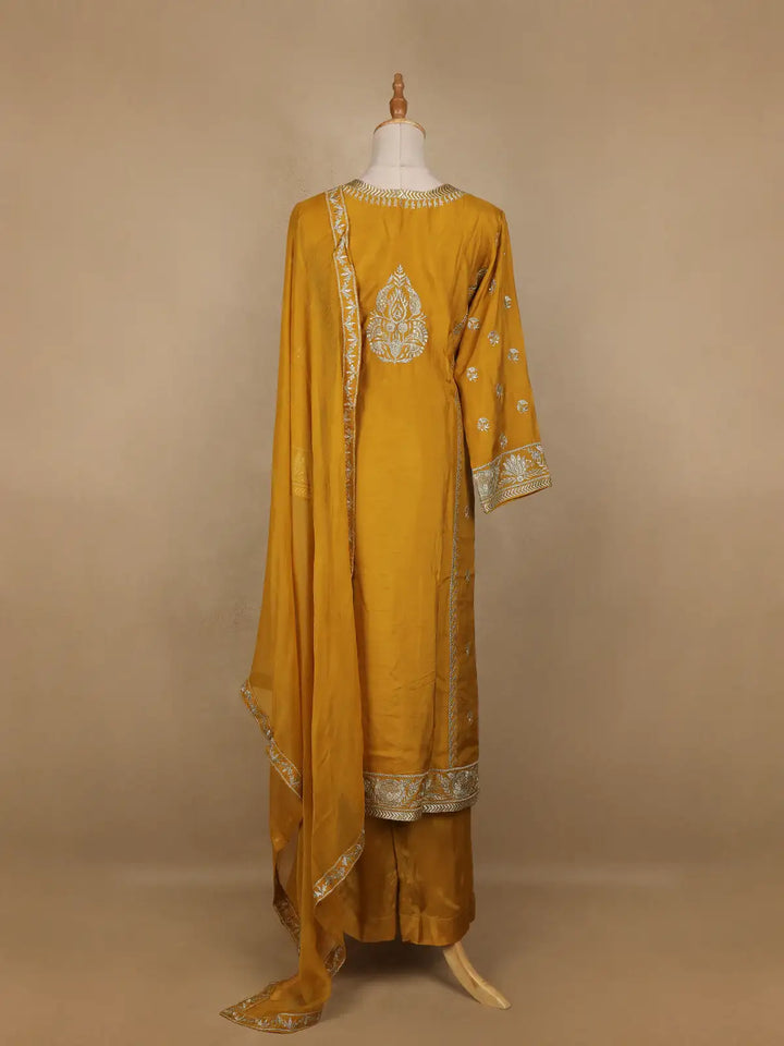 Mustard Floral Designed Semi Silk Salwar Suit - Diadem