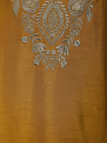 Mustard Floral Designed Semi Silk Salwar Suit - Diadem