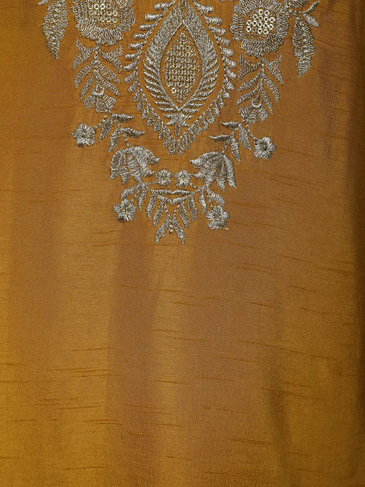 Mustard Floral Designed Semi Silk Salwar Suit - Diadem