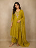 Mustard Floral Embroidered Tissue Silk Straight Cut Salwar Suit with Dupatta