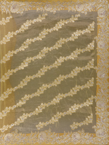 Mustard Gold Floral Zari Sequin Embellishment Organza Saree - Diadem