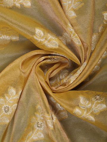 Mustard Gold Floral Zari Sequin Embellishment Organza Saree - Diadem