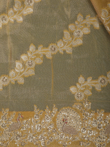 Mustard Gold Floral Zari Sequin Embellishment Organza Saree - Diadem