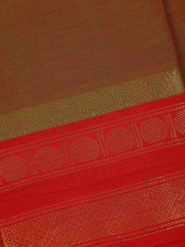 Mustard Green Solid Cotton Fancy Saree - Diadem