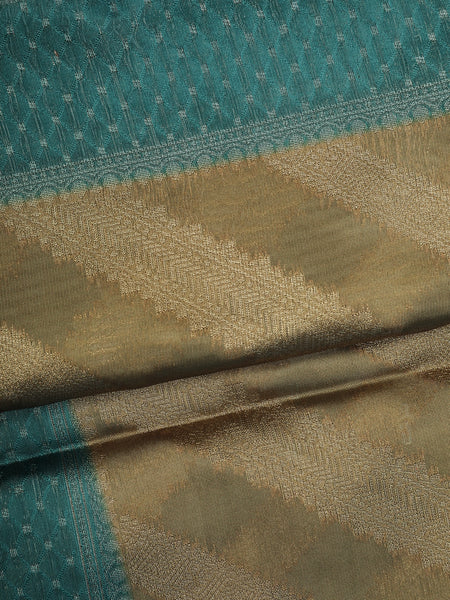 Mustard Green Stripes Zari Woven Tissue Silk Saree - Diadem