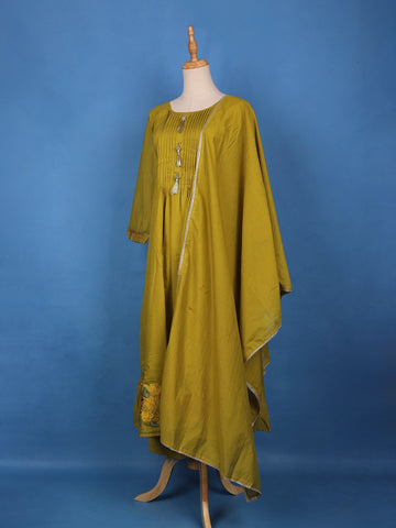 Mustard Olive Green Floral Embroidery Georgette Salwar Suit - Diadem