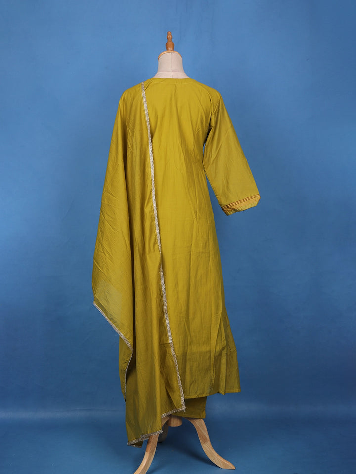 Mustard Olive Green Floral Embroidery Georgette Salwar Suit - Diadem