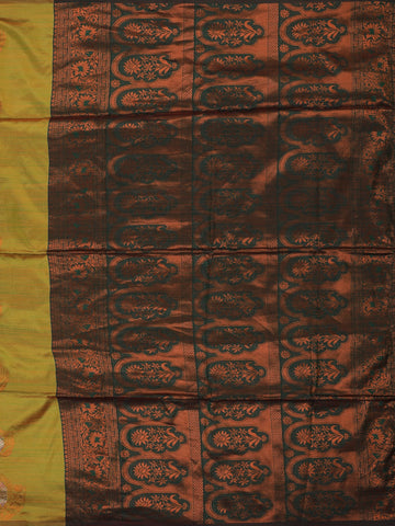 Mustard Olive Green Striped Pattern Silk Saree - Diadem