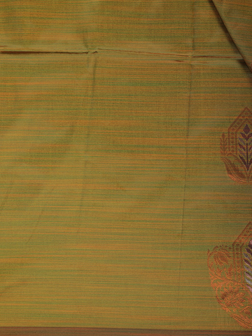 Mustard Olive Green Striped Pattern Silk Saree - Diadem