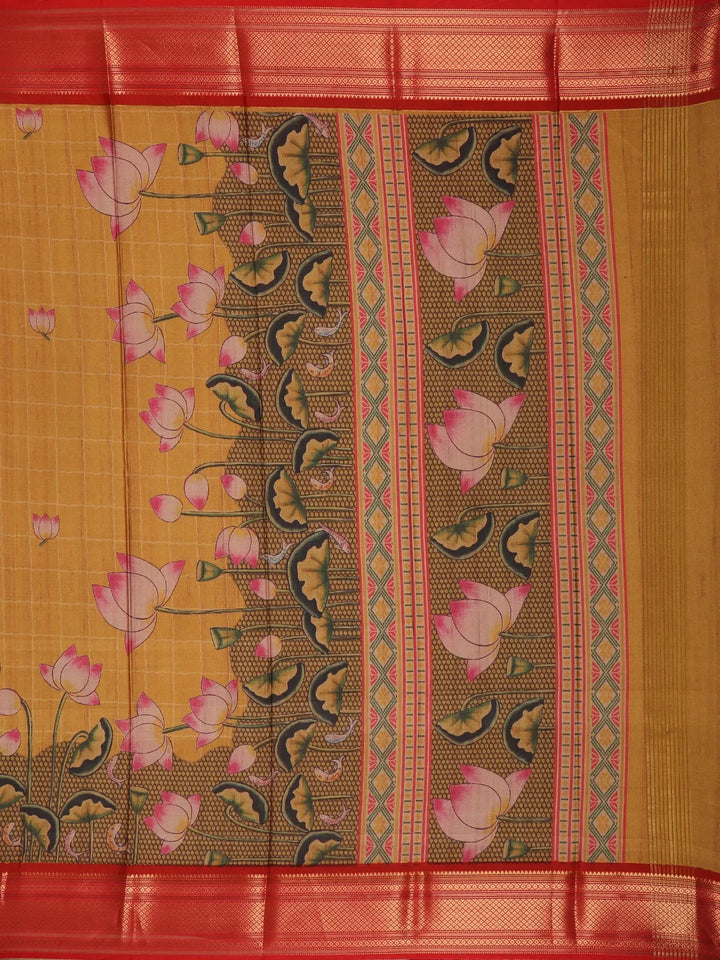 Mustard Orange Floral Designed Semi Tussar Silk Saree - Diadem
