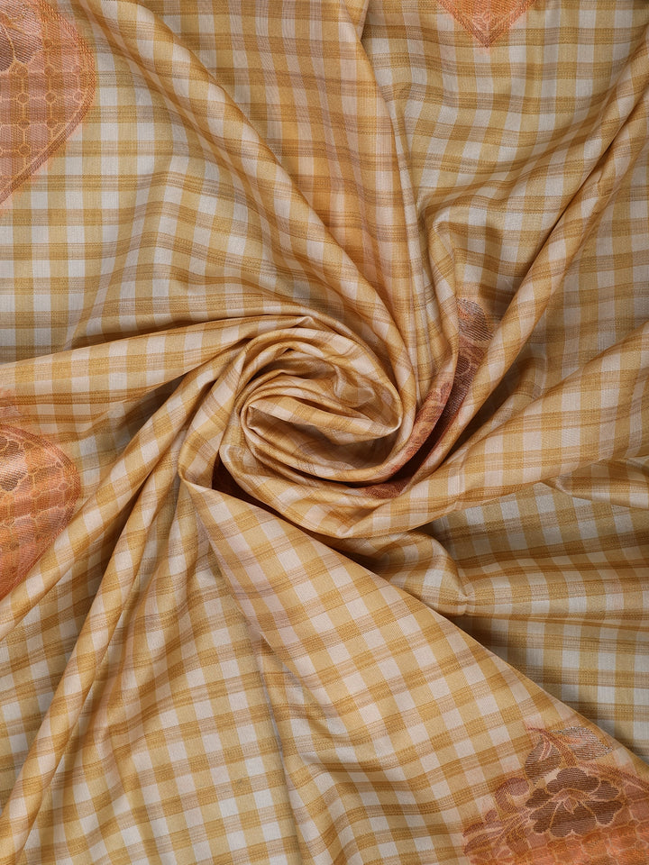 Mustard Yellow Checked Pattern Silk Saree - Diadem