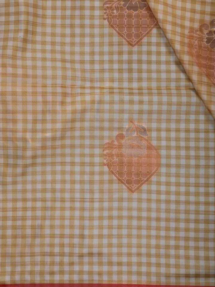 Mustard Yellow Checked Pattern Silk Saree - Diadem
