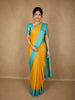 Mustard Yellow Checked Woven Design Pure Kanchipuram Silk Saree with Contrast Zari Border