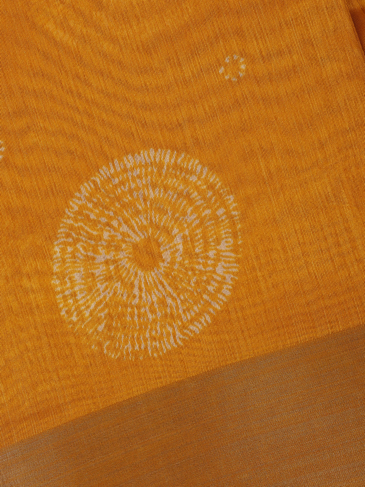 Mustard Yellow Circular Tie-Dye Printed Cotton Saree - Diadem
