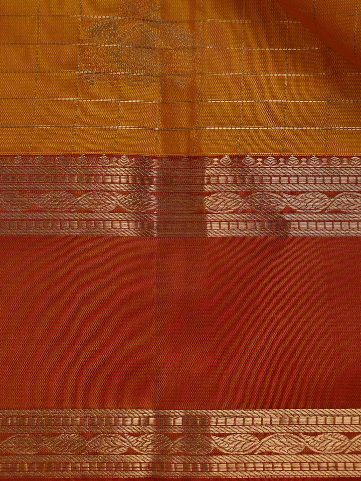 Mustard Yellow Floral Butta woven Silk Saree - Diadem