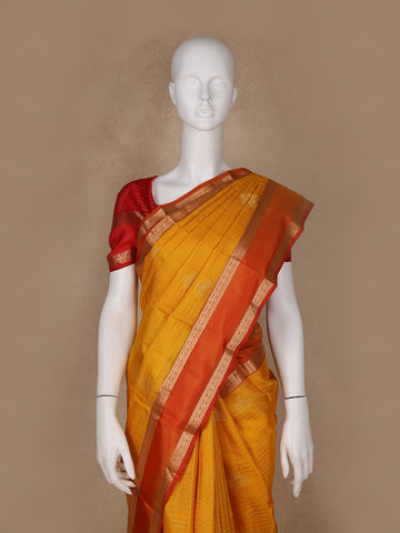Mustard Yellow Floral Butta woven Silk Saree - Diadem
