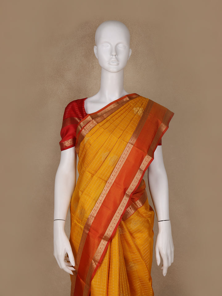 Mustard Yellow Floral Butta woven Silk Saree - Diadem