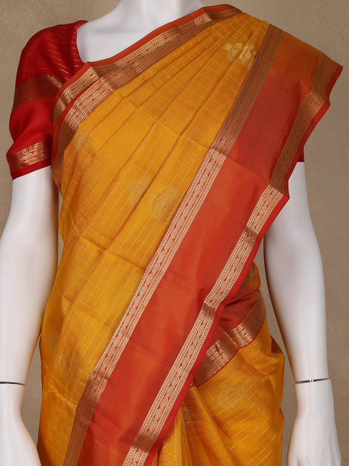 Mustard Yellow Floral Butta woven Silk Saree - Diadem