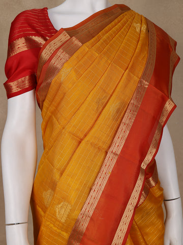 Mustard Yellow Floral Butta woven Silk Saree - Diadem
