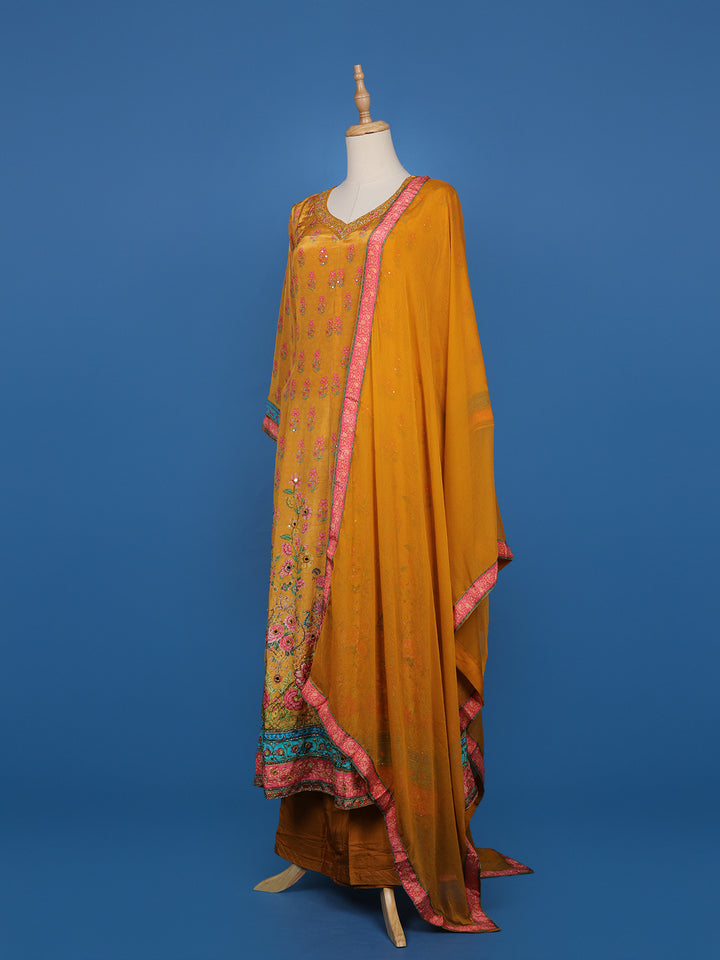 Mustard Yellow Floral Design Cotton Salwar Suit - Diadem