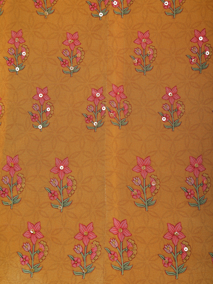 Mustard Yellow Floral Design Cotton Salwar Suit - Diadem
