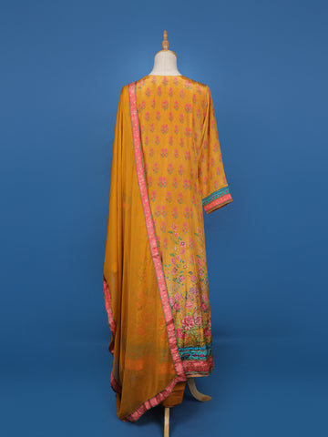 Mustard Yellow Floral Design Cotton Salwar Suit - Diadem