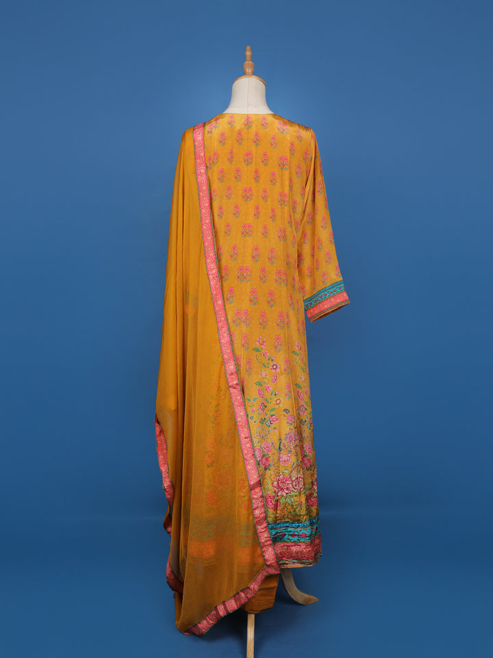 Mustard Yellow Floral Design Cotton Salwar Suit - Diadem