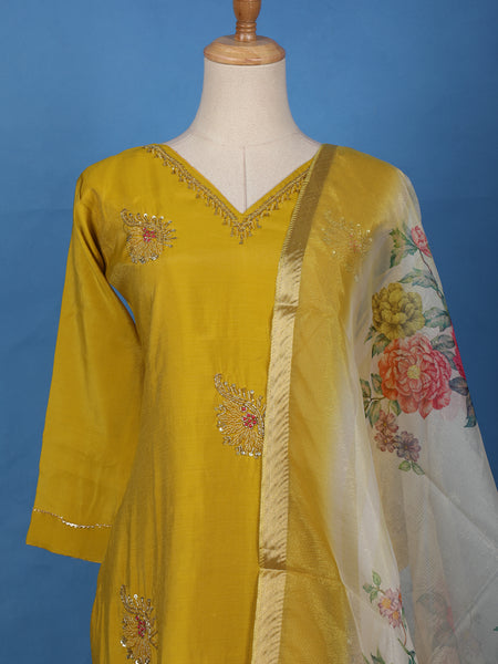 Mustard Yellow Floral Design Georgette Salwar Suit - Diadem