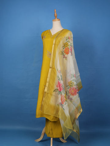 Mustard Yellow Floral Design Georgette Salwar Suit - Diadem