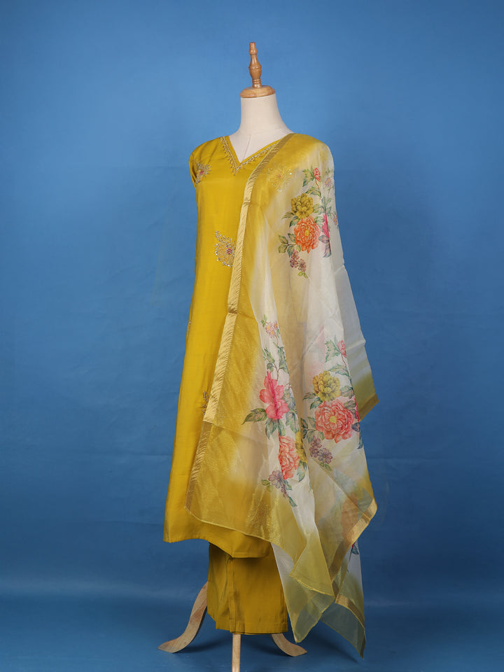 Mustard Yellow Floral Design Georgette Salwar Suit - Diadem