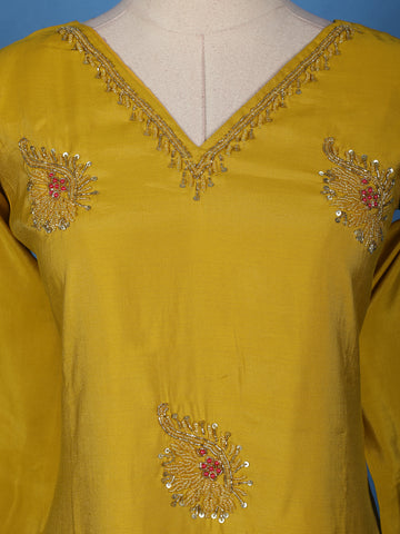 Mustard Yellow Floral Design Georgette Salwar Suit - Diadem