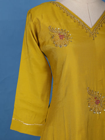 Mustard Yellow Floral Design Georgette Salwar Suit - Diadem
