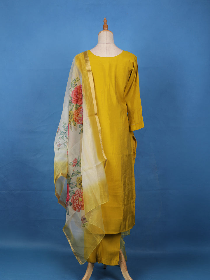 Mustard Yellow Floral Design Georgette Salwar Suit - Diadem