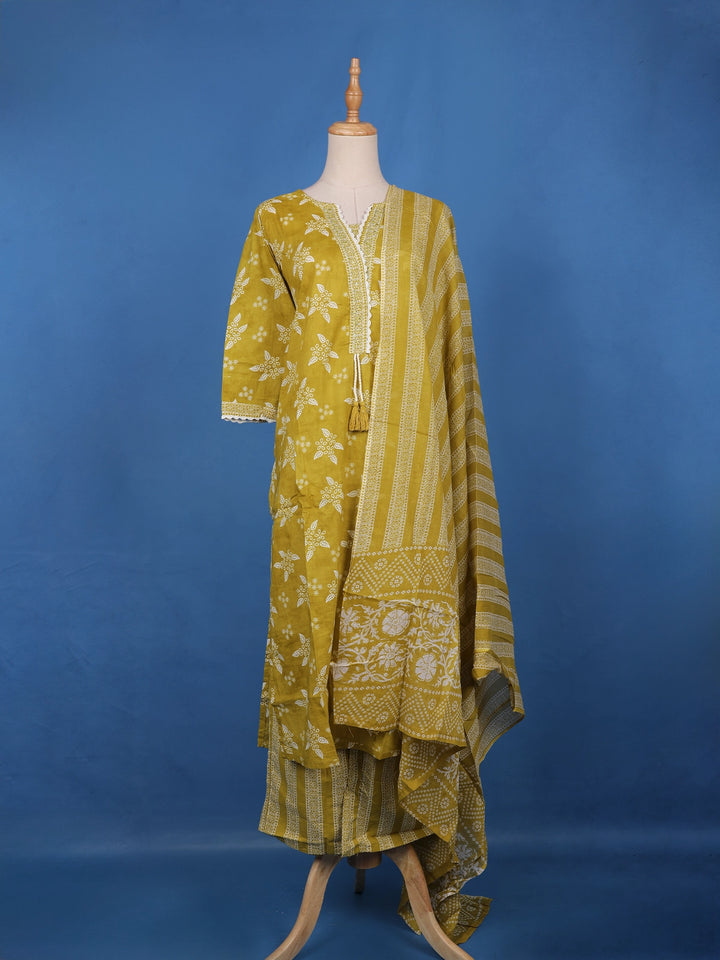 Mustard Yellow Floral Design Printed Cotton Salwar Suit - Diadem