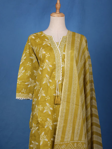 Mustard Yellow Floral Design Printed Cotton Salwar Suit - Diadem