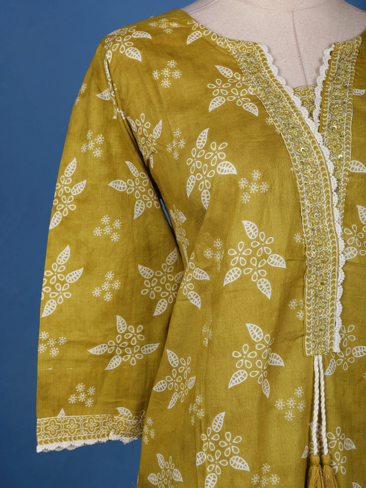 Mustard Yellow Floral Design Printed Cotton Salwar Suit - Diadem