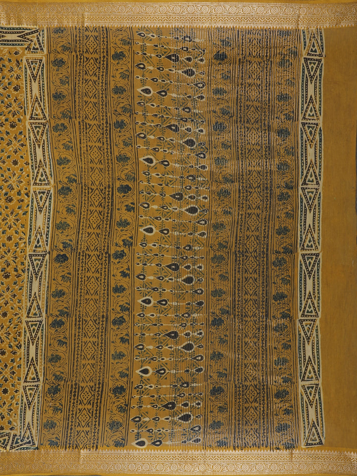 Mustard Yellow Floral Printed Chandheri Cotton Saree - Diadem