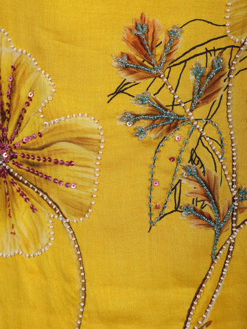 Mustard Yellow Floral Design Printed Cotton Kurti - Diadem