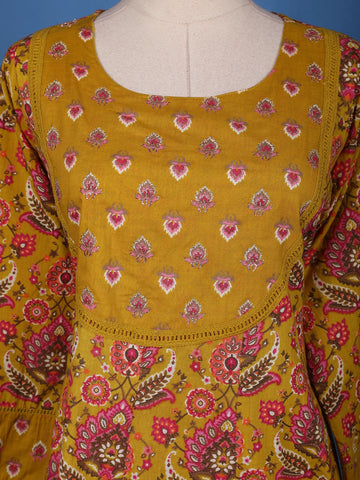 Mustard Yellow Floral Design Printed Cotton Salwar Suit - Diadem