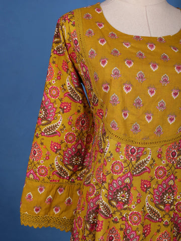 Mustard Yellow Floral Design Printed Cotton Salwar Suit - Diadem