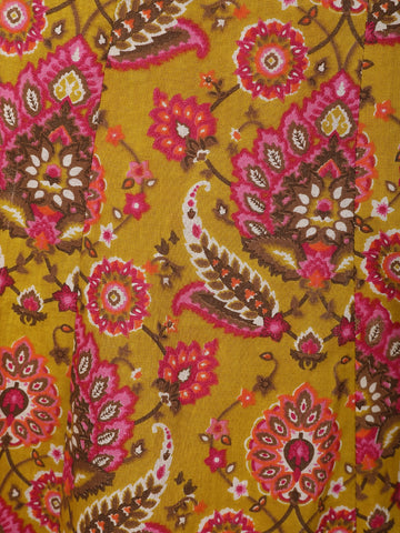 Mustard Yellow Floral Design Printed Cotton Salwar Suit - Diadem