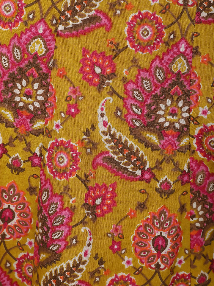 Mustard Yellow Floral Design Printed Cotton Salwar Suit - Diadem