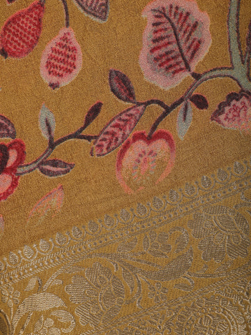 Mustard Yellow Floral Design Printed Cotton Saree - Diadem