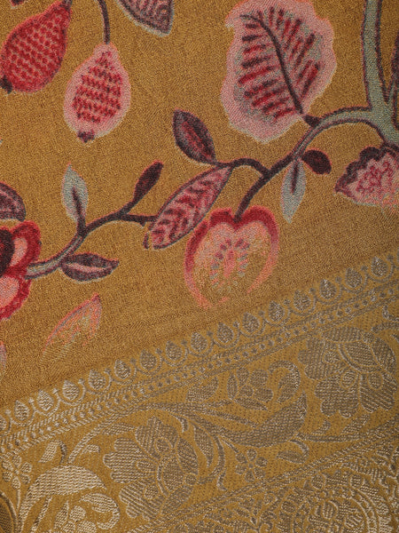 Mustard Yellow Floral Design Printed Cotton Saree - Diadem