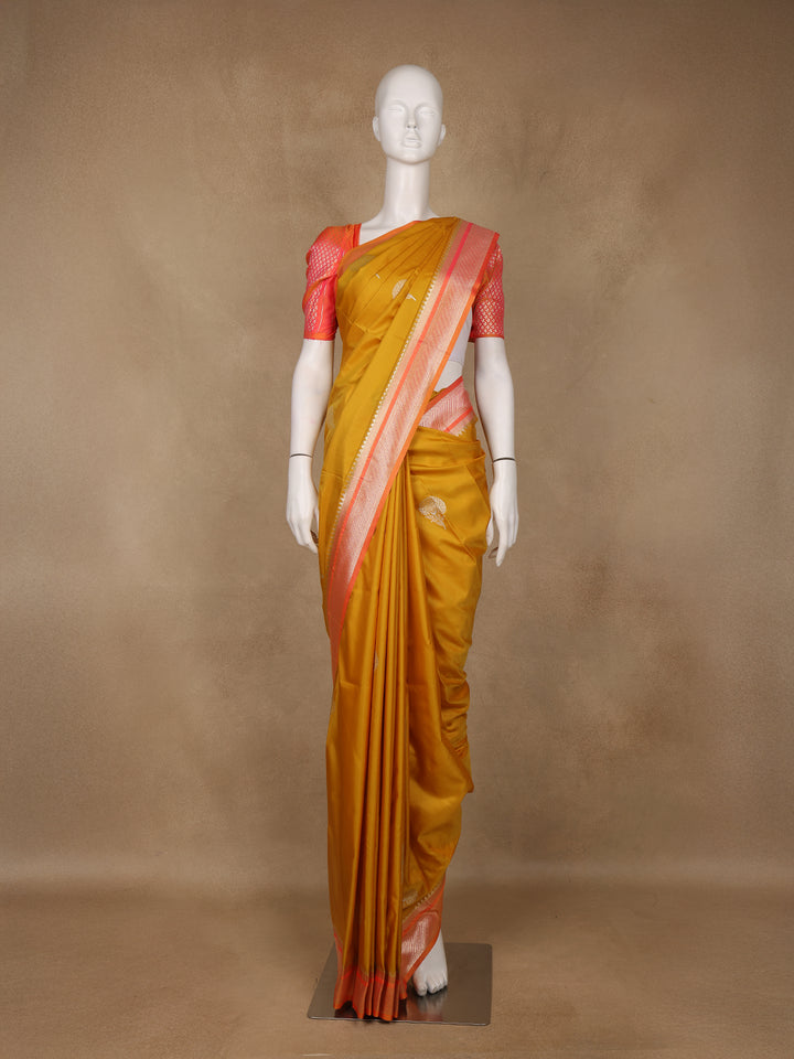 Mustard Yellow Floral Design Silk Saree - Diadem