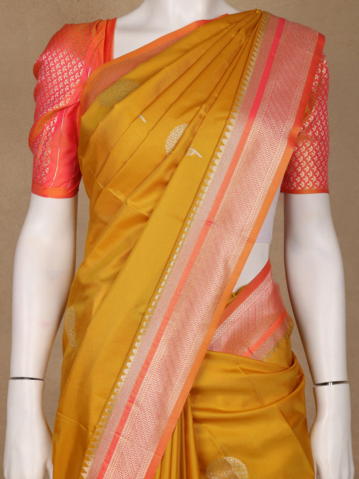 Mustard Yellow Floral Design Silk Saree - Diadem